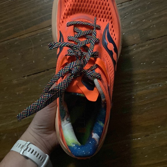 Saucony Ride 15 orange and galaxy running shoes - Picture 3 of 3